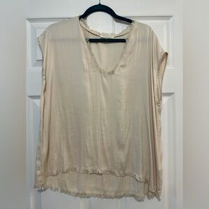 Cream Sleeveless Top with Frayed Hem